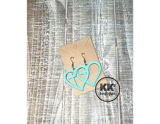 Teal Cross Dangle Earrings