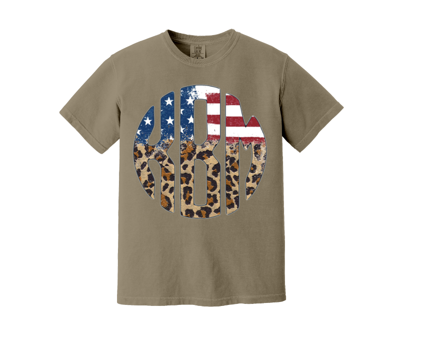 Cheetah American Flag Monogram Tee