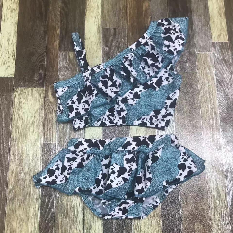 Teal Cowprint Two Piece